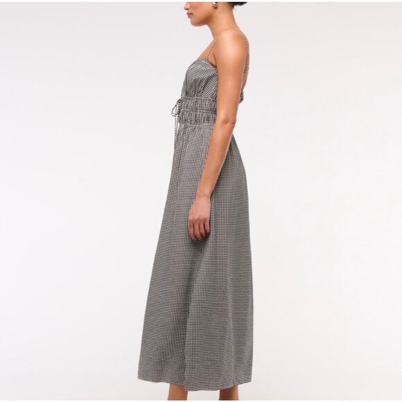 Abercrombie & Fitch Smocked Tie-Front Maxi Dress black/white gingham size Large - Picture 14 of 16